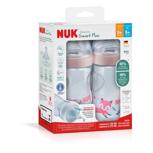 Kit 2 Mamadeiras Smart Flow 150/270ml Rosa Essence NUK
