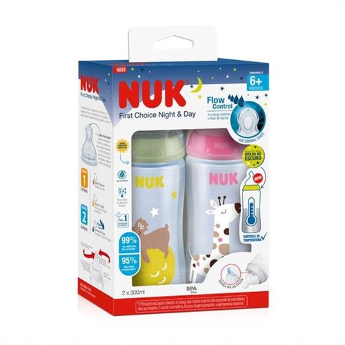Kit 2 Mamadeira First Choice Brilha No Escuro 300ml Rosa Nuk