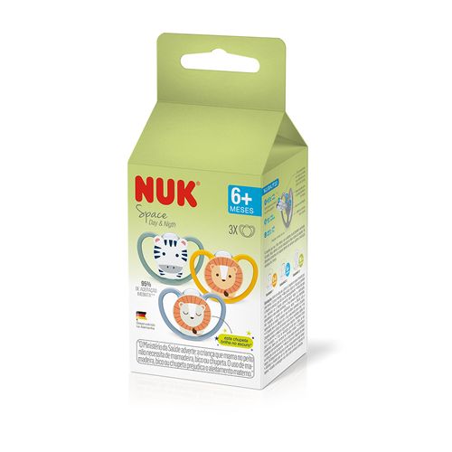 Kit com 3 Chupetas Space 6+ meses NUK – Dia e Noite