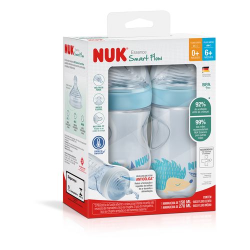 Kit 2 Mamadeiras Smart Flow 150/270ml Azul Essence NUK