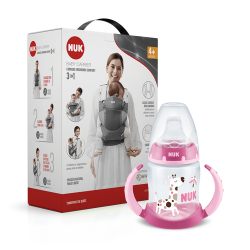 Kit Canguru Ergonômico 3 em 1 e Copo de Treinamento com Controle de Temperatura 150ml Rosa NUK