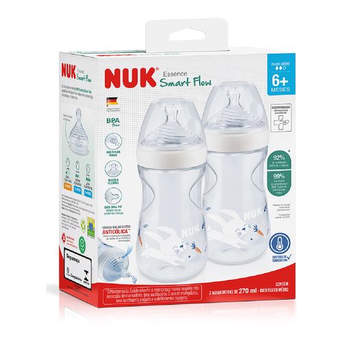 Kit de Mamadeiras Anticólica Essence Smart Flow 270ml NUK – Branca