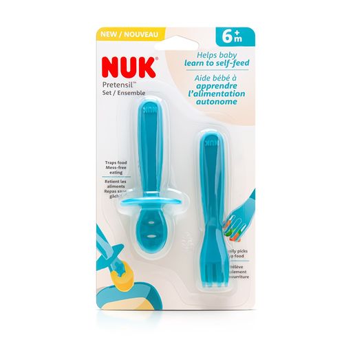 Kit Com Garfo e Colher Infantil Macio Para Refeição Azul Nuk